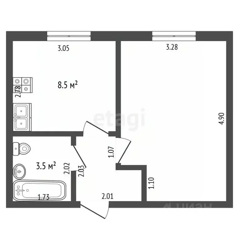 1-к кв. Самарская область, Самара Крутые Ключи мкр, ул. Мира, 39 (30.5 ... - Фото 2
