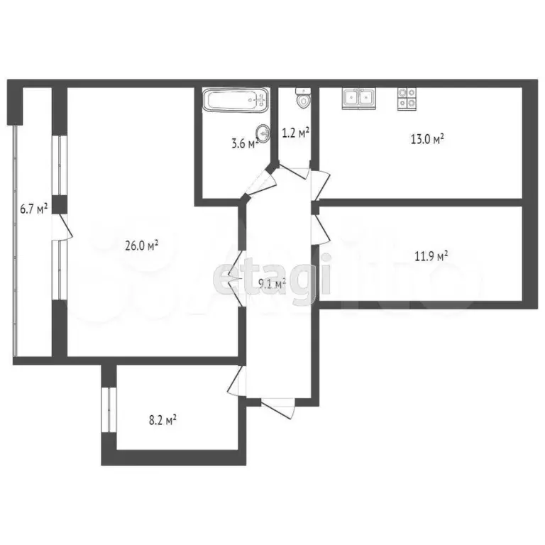 3-к. квартира, 73 м, 9/9 эт. - Фото 1