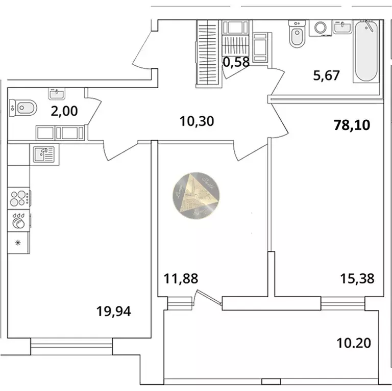 2-к кв. Санкт-Петербург Кубинская ул., 82к3с1 (78.1 м) - Фото 2