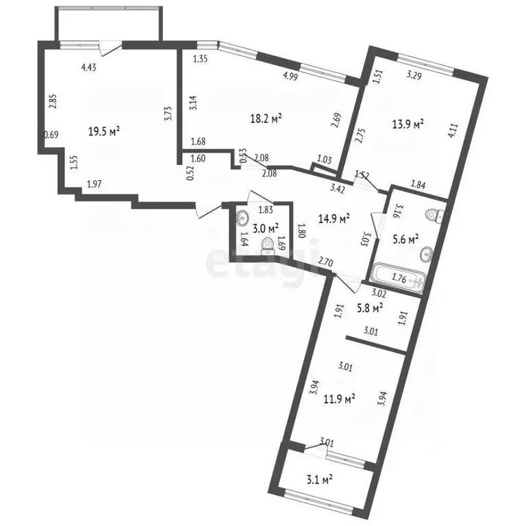 4-к кв. Санкт-Петербург Лиговский просп., 271 (92.8 м) - Фото 2