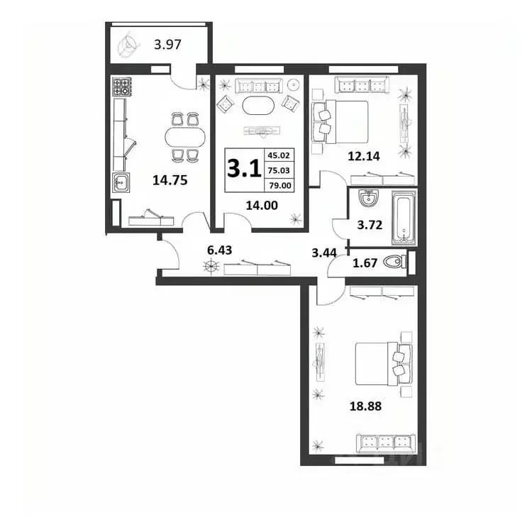 3-к кв. Новгородская область, Великий Новгород ул. Якова Павлова, 15 ... - Фото 1