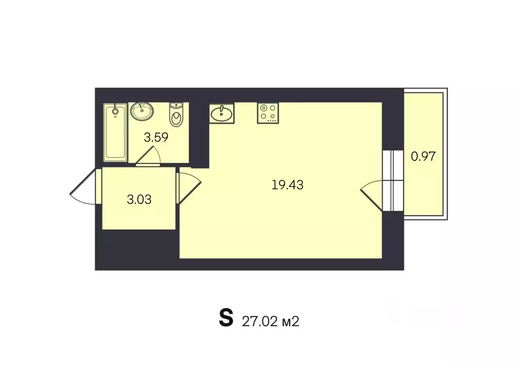 Студия Ярославская область, Ярославль ул. Пашуковская, 9к2 (27.0 м) - Фото 1