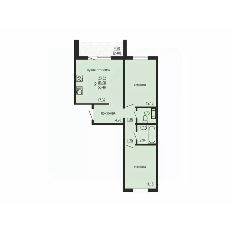 2-к кв. Челябинская область, Челябинский городской округ, пос. ... - Фото 1