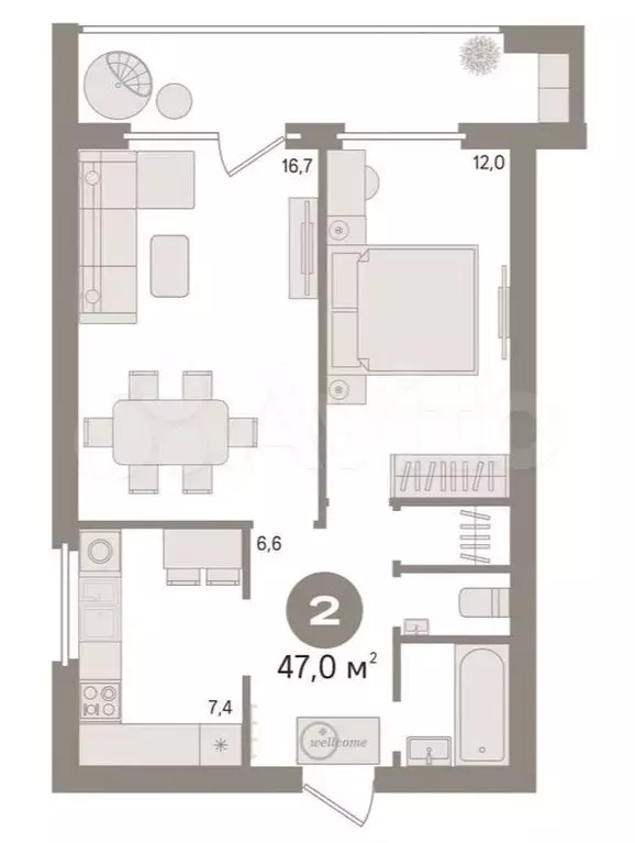 2-к. квартира, 47 м, 9/12 эт. - Фото 0