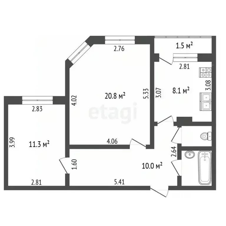 2-к кв. Псковская область, Псков ул. Шестака, 29 (54.0 м) - Фото 2