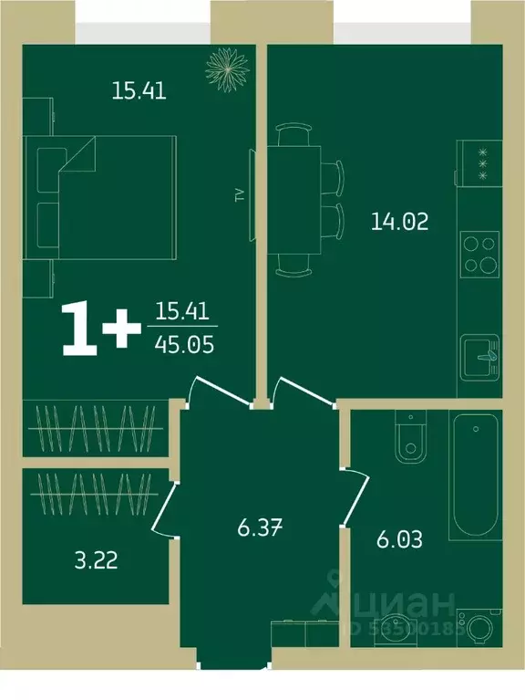 1-к кв. Башкортостан, Уфа Революционная ул., 39/4 (45.05 м) - Фото 1