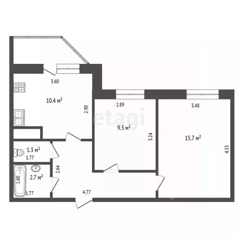 2-к кв. Тюменская область, Тюмень Холодильная ул., 21 (47.3 м) - Фото 1