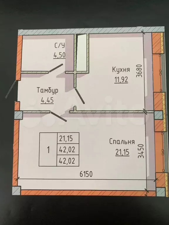 1-к. квартира, 42 м, 4/12 эт. - Фото 0