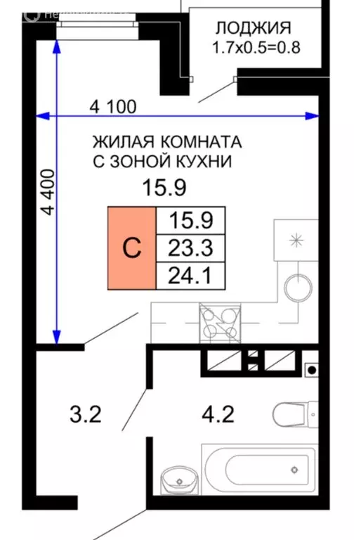 Квартира-студия: Краснодар, улица Лётчика Позднякова, 2к23 (23.7 м) - Фото 0