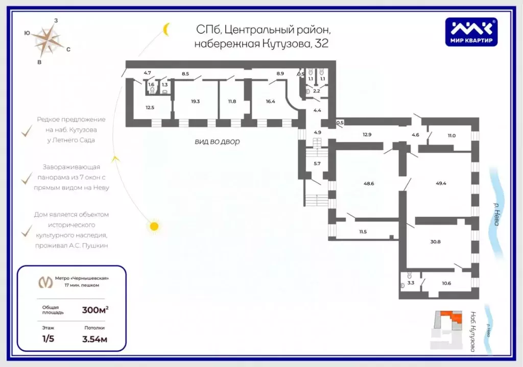 6-к кв. Санкт-Петербург наб. Кутузова, 32 (300.2 м) - Фото 1