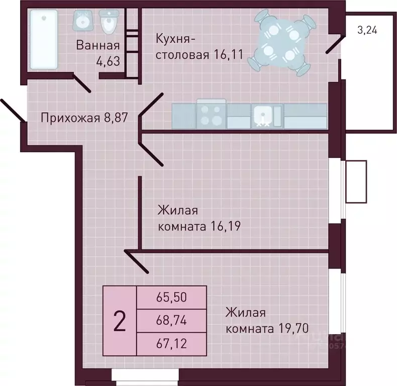 2-к кв. Чувашия, Новочебоксарск Советская ул., поз1 (67.12 м) - Фото 1