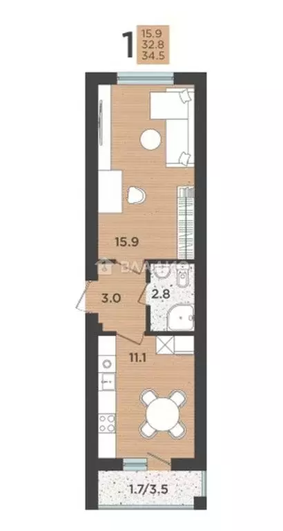 1-комнатная квартира: Пионерский, Октябрьская улица, 2Б (34.5 м) - Фото 1