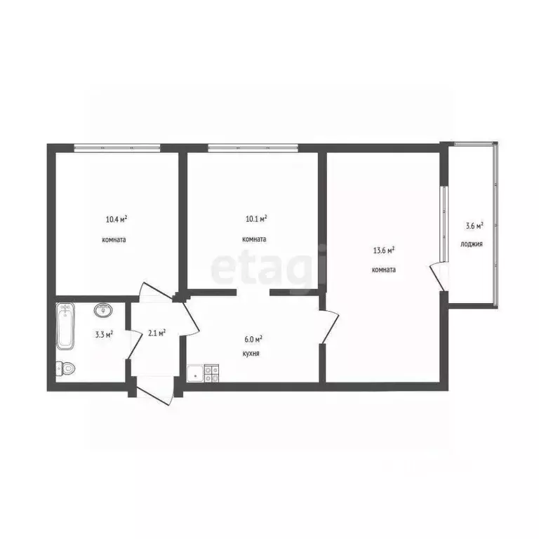 3-к кв. Тюменская область, Тюмень ул. 50 лет Октября, 62а (45.5 м) - Фото 1