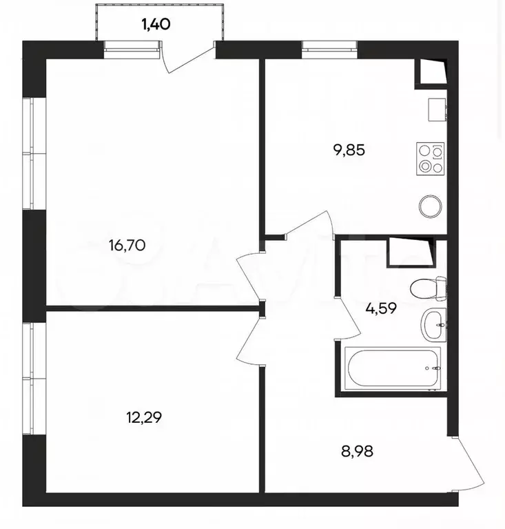 2-к. квартира, 53,8 м, 1/4 эт. - Фото 1