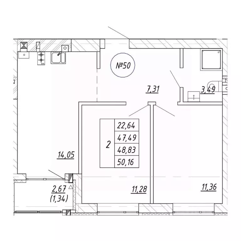 2-к кв. Калининградская область, Зеленоградск  (48.83 м) - Фото 2