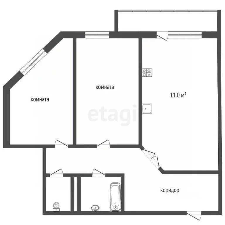 2-к кв. Тюменская область, Тюмень ул. Василия Гольцова, 3 (54.9 м) - Фото 2