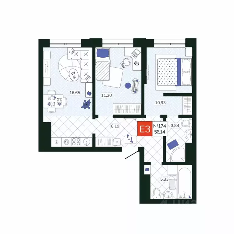 2-к кв. Тульская область, Тула Мясново мкр, Желания жилой комплекс ... - Фото 1