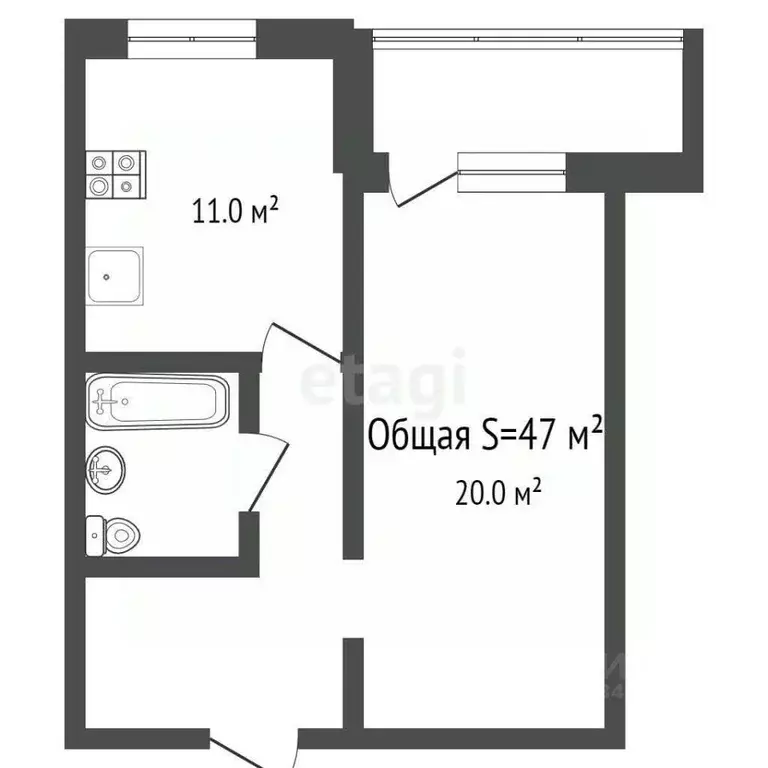 1-к кв. Брянская область, Брянск ул. 9 Января, 48 (47.0 м) - Фото 2