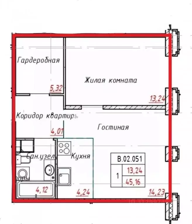 1-к кв. Санкт-Петербург ул. Помяловского, 3 (44.7 м) - Фото 1