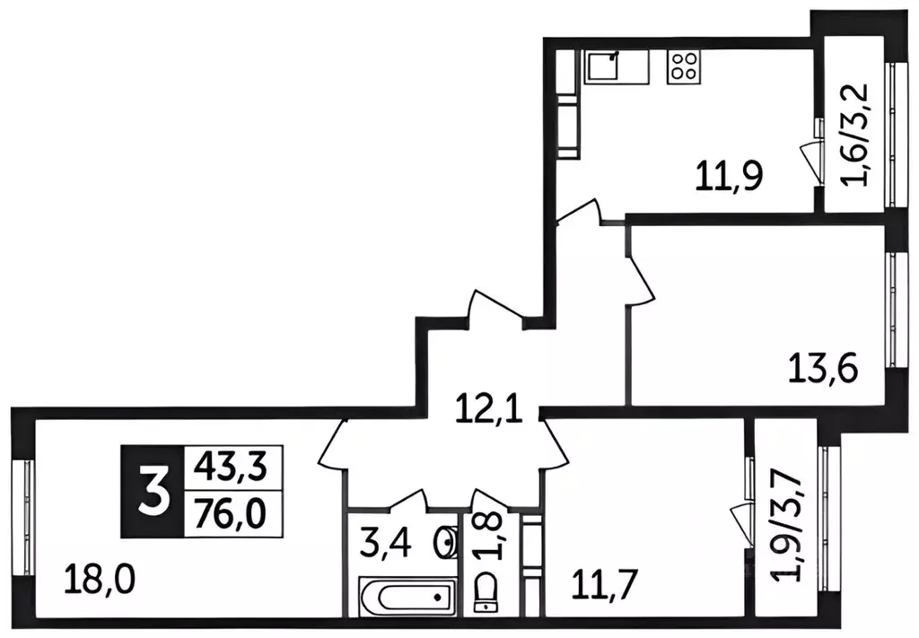 3-к кв. Московская область, Жуковский ул. Гагарина, 62 (76.8 м) - Фото 1