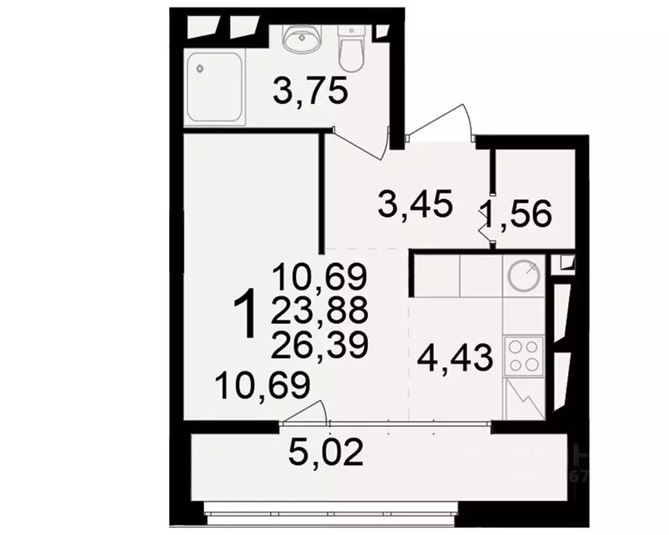 1-к кв. Рязанская область, Рязань ул. Чкалова (23.88 м) - Фото 1