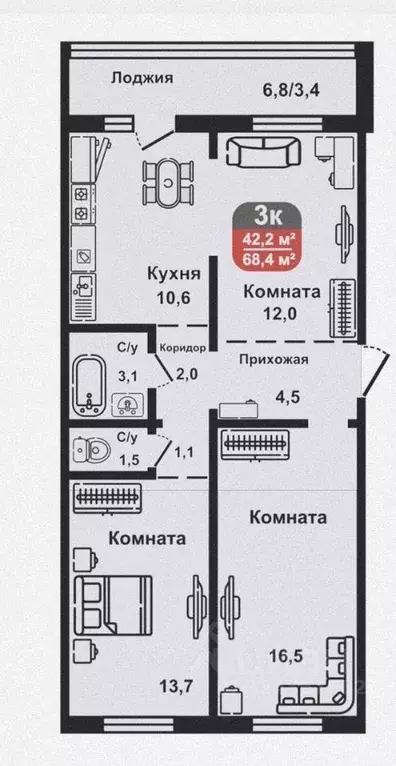 3-к кв. Курганская область, Курган ул. Дзержинского, 22 (68.4 м) - Фото 2