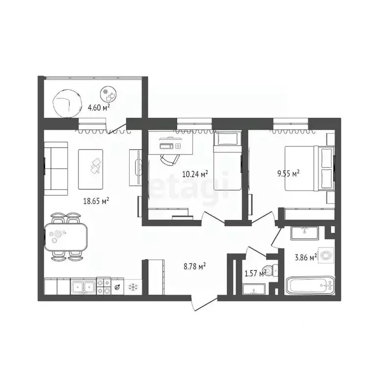 2-к кв. Тюменская область, Тюменский муниципальный округ, д. Патрушева ... - Фото 1