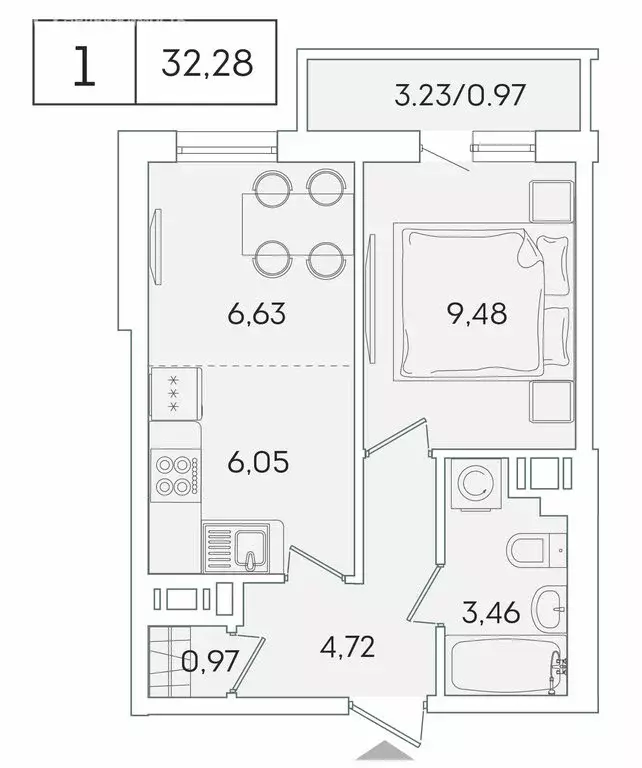 1-комнатная квартира: Мурино, Графская улица, 6к4 (31.4 м) - Фото 0