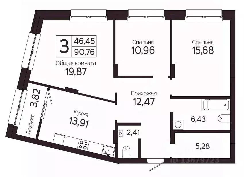 3-к кв. Томская область, Томск Комсомольский просп., 48Б (88.86 м) - Фото 0