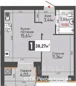 1-к кв. Рязанская область, Рыбное ул. Крымская, 15 (38.27 м) - Фото 2