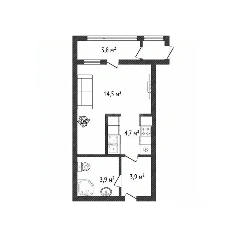 Студия Новосибирская область, Новосибирск ул. Прибрежная, 6 (27.2 м) - Фото 2