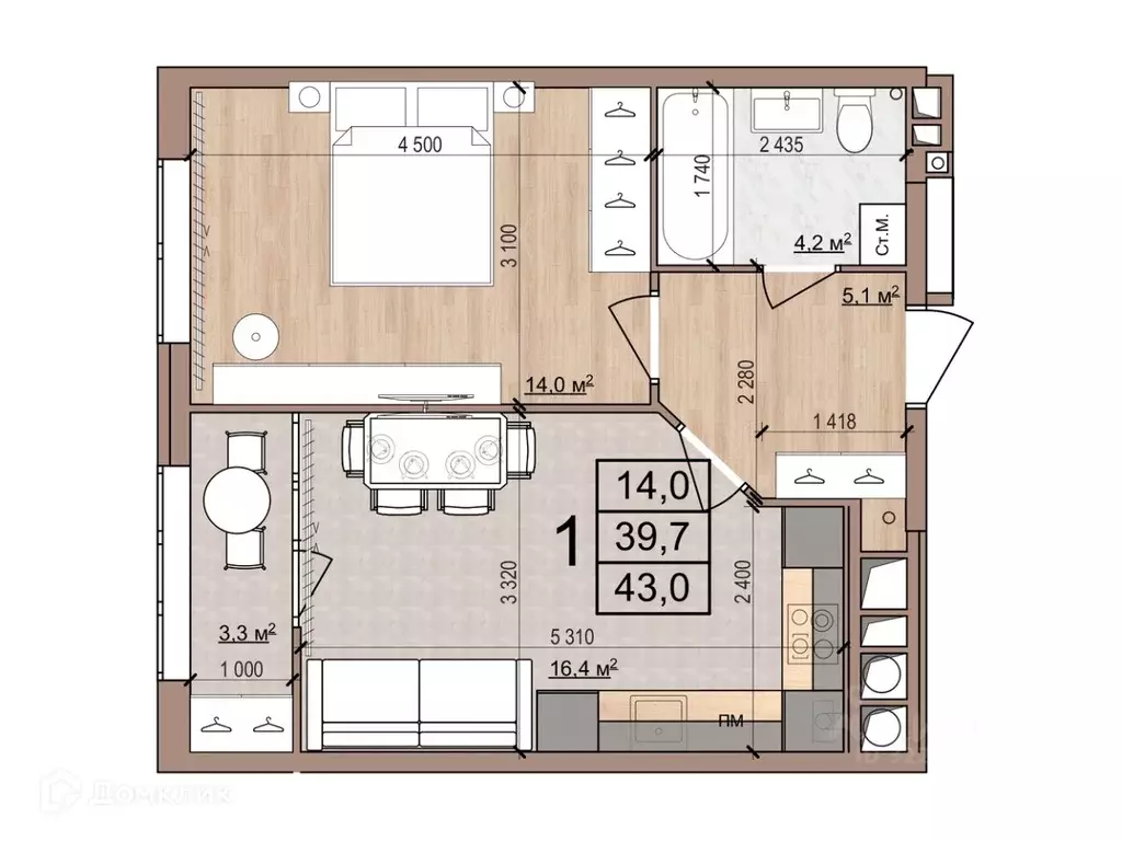 1-к кв. Рязанская область, Рязань Медицинская ул., 3 (43.0 м) - Фото 2