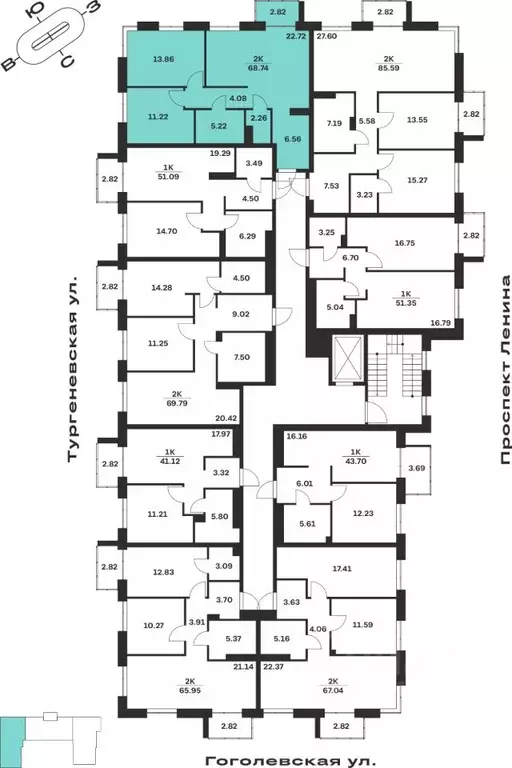 2-к кв. Тульская область, Тула Гоголевская ул., 43 (68.74 м) - Фото 1