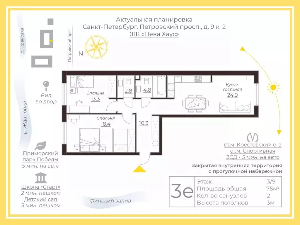 2-к кв. Санкт-Петербург Петровский просп., 9к2 (74.0 м) - Фото 2