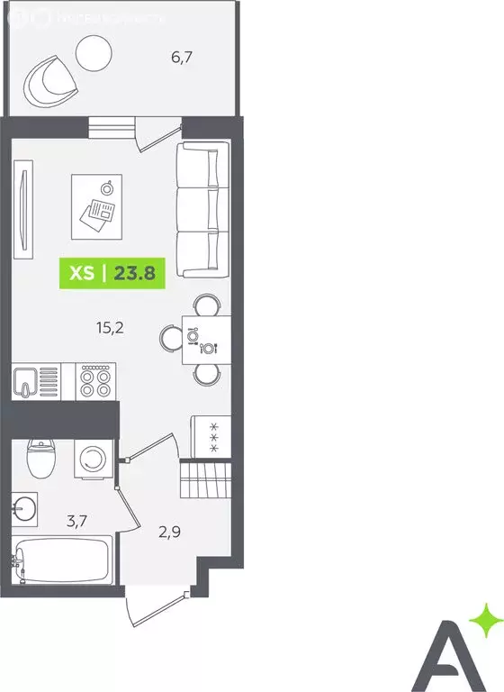 Квартира-студия: Кудрово, Солнечная улица, 10к2 (23.8 м) - Фото 1