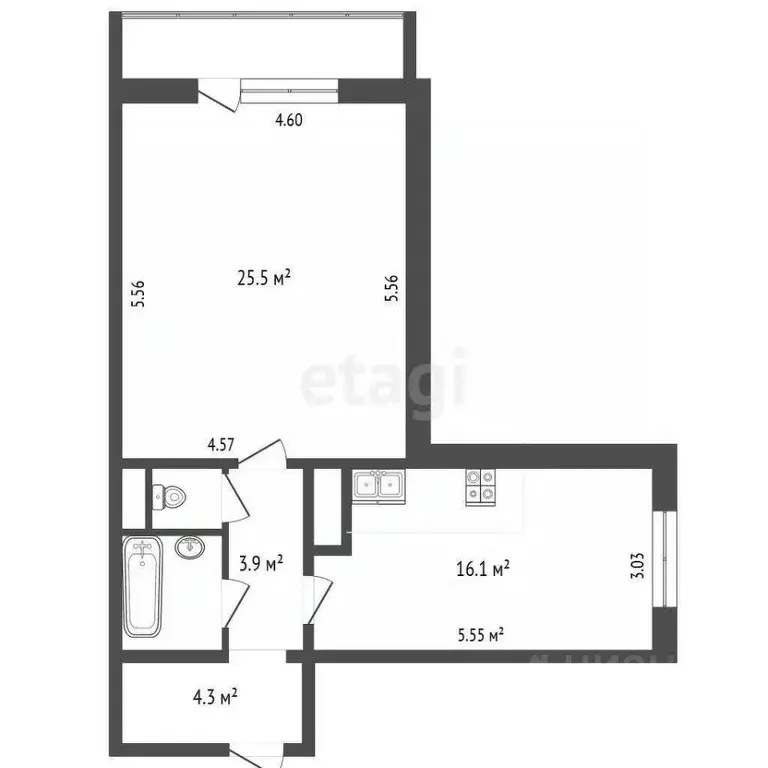 1-к кв. Челябинская область, Челябинск Звенигородская ул., 62 (54.1 м) - Фото 1