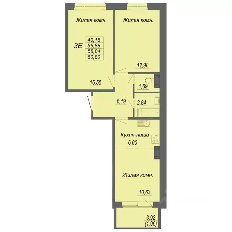 3-к кв. Хабаровский край, Хабаровск Южный мкр, ул. Рокоссовского ... - Фото 1