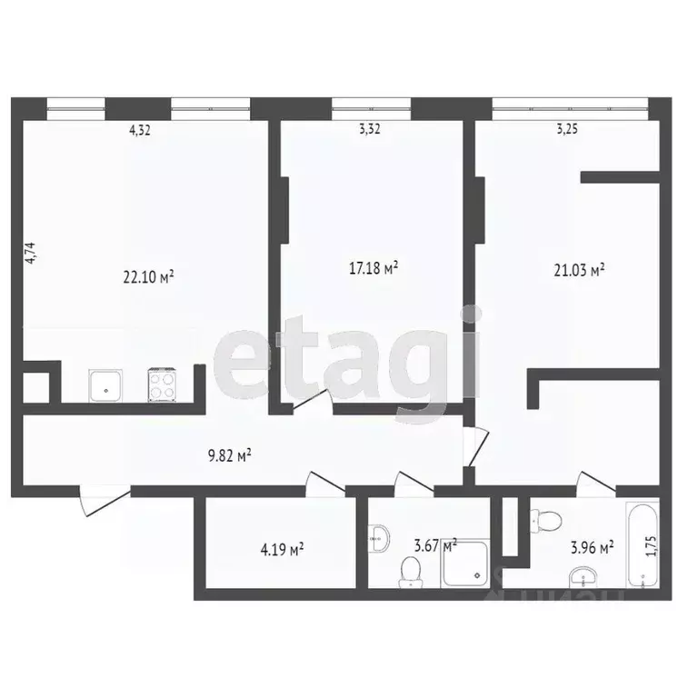 3-к кв. Тюменская область, Тюмень ул. 50 лет Октября, 57Бк1 (78.0 м) - Фото 1