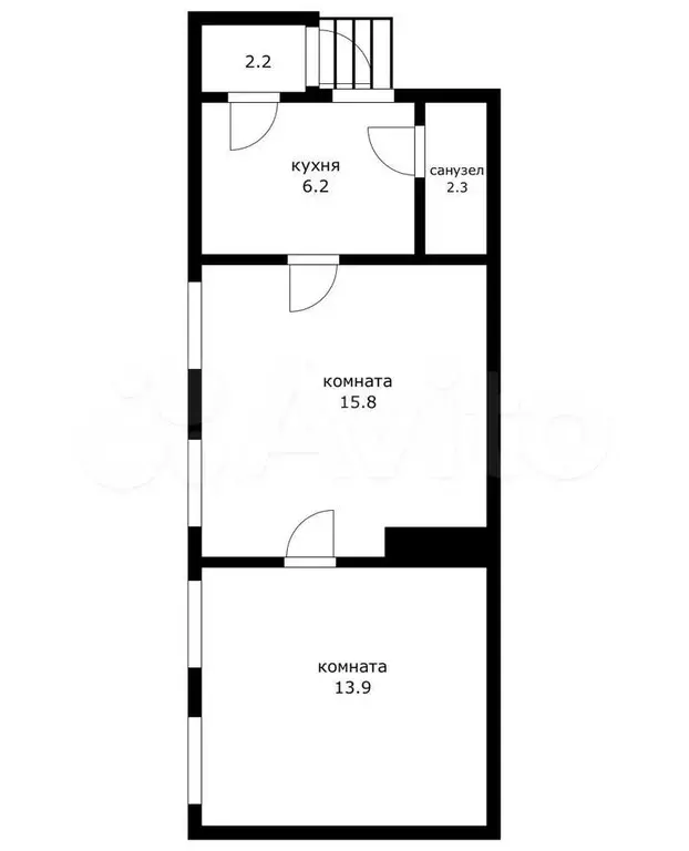 2-к. квартира, 40,6 м, 2/2 эт. - Фото 0