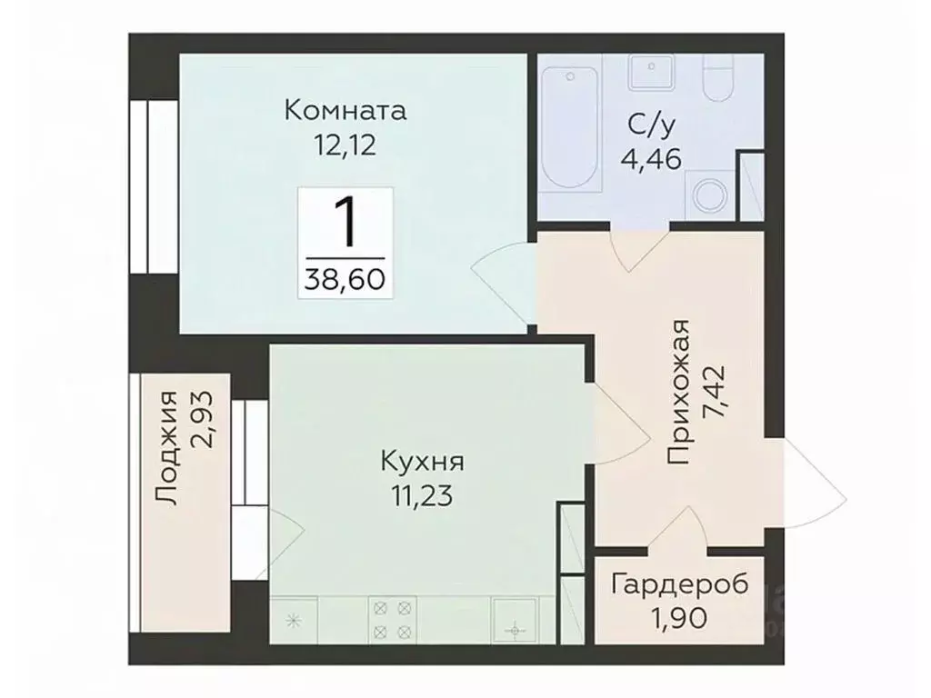 1-к кв. Воронежская область, Воронеж ул. Матросова, 64А (38.6 м) - Фото 0