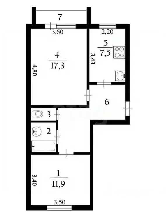 2-к кв. Белгородская область, Белгород Курская ул., 10 (53.3 м) - Фото 1