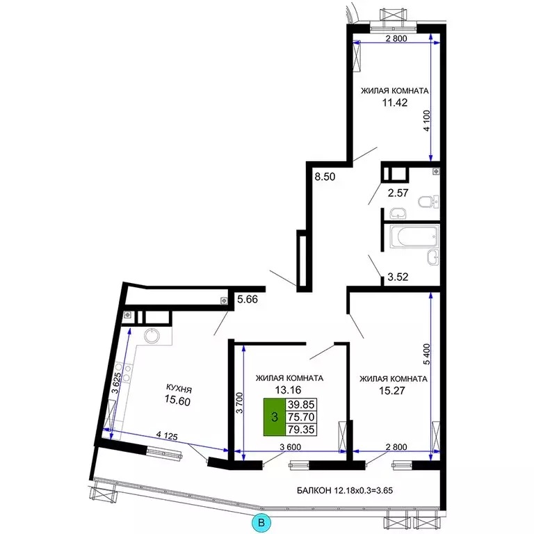 3-комнатная квартира: Краснодар, Воронежская улица, 47/14 (78.93 м) - Фото 0