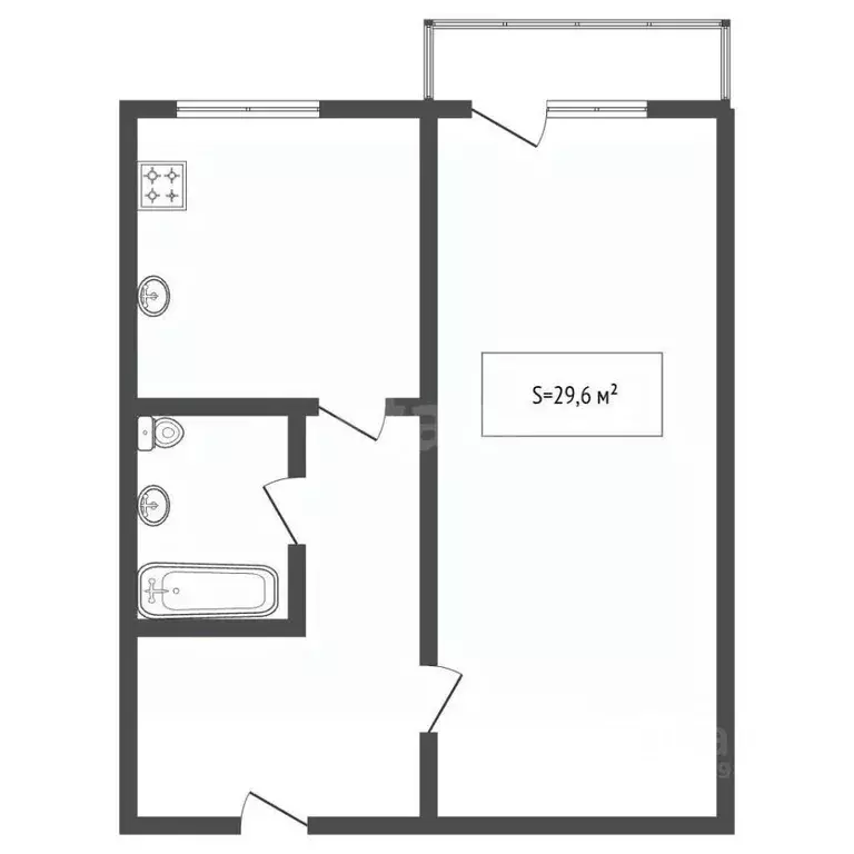 1-к кв. Брянская область, Брянск ул. Емлютина, 41 (29.6 м) - Фото 1