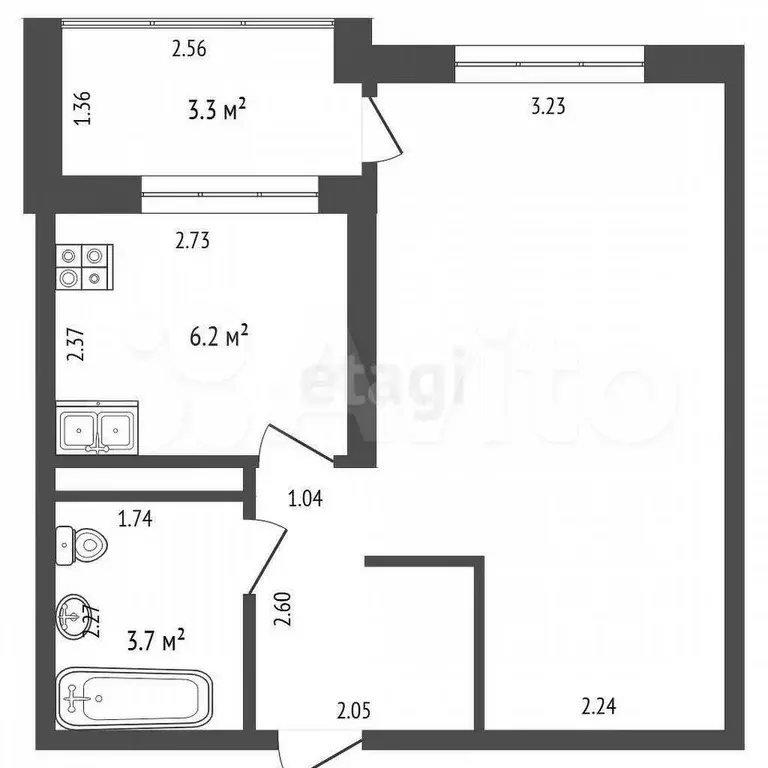 1-к. квартира, 33,1 м, 4/4 эт. - Фото 0