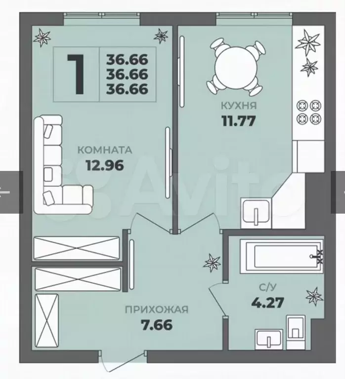 1-к. квартира, 36,7 м, 1/8 эт. - Фото 1