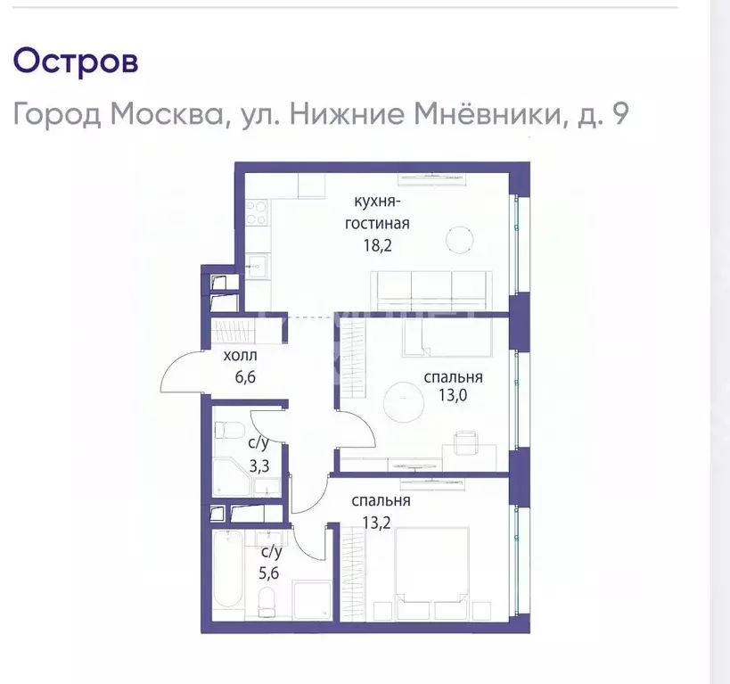 2-к кв. Москва ул. Нижние Мневники, 9 (60.0 м) - Фото 1