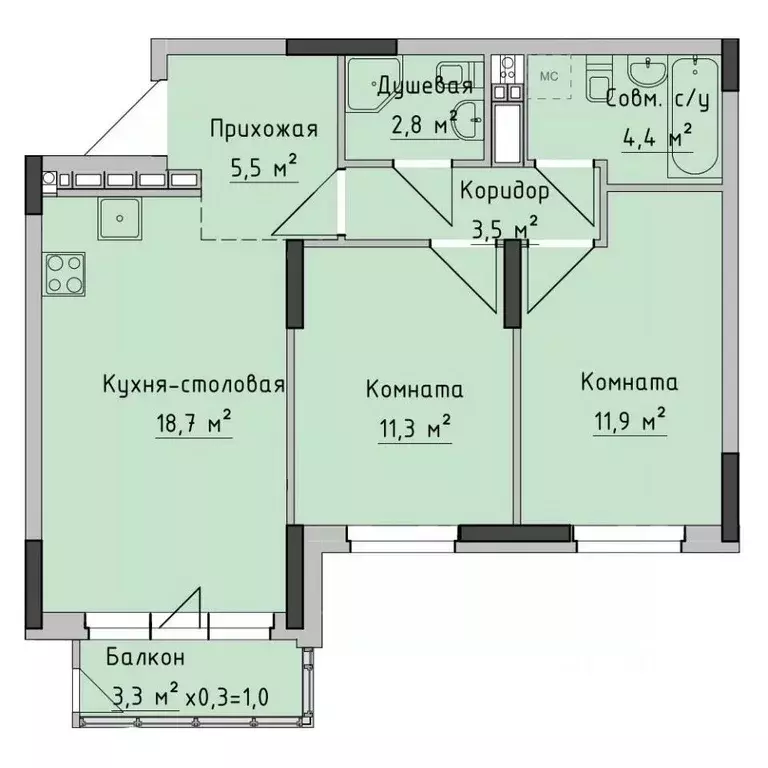 2-к кв. Удмуртия, Ижевск ул. Холмогорова, 89 (58.59 м) - Фото 0