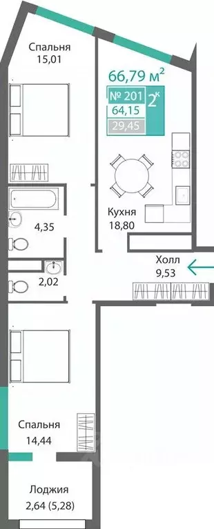 2-к кв. Крым, Симферополь Крымская роза мкр,  (66.79 м) - Фото 0