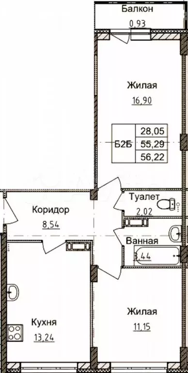 2-к. квартира, 56,2 м, 5/10 эт. - Фото 0