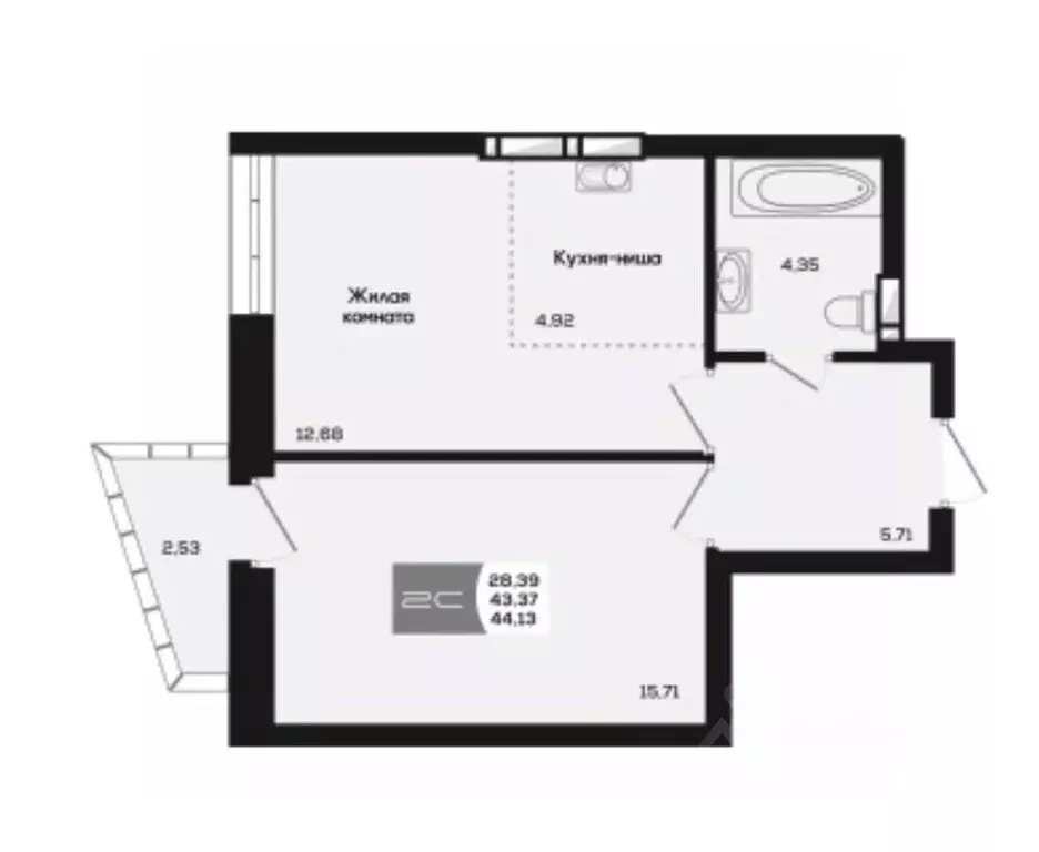 2-к кв. Новосибирская область, Новосибирск ул. Титова, 48 (43.37 м) - Фото 0